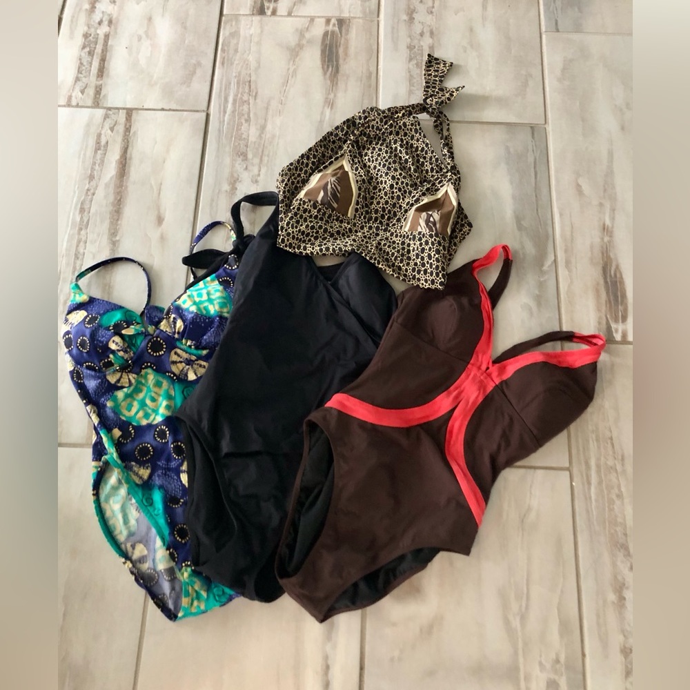 Lot of 4 one piece SEXY bathing suits of differing halter style. ALL size 8.